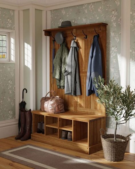 Hallway Coat Storage, Bench With Coat Rack, Laura Ashley Furniture, Bench And Shoe Storage, Coat And Shoe Storage, Shoe Rack With Seat, Coat Rack Bench, Hallway Seating, Hallway Shoe Storage