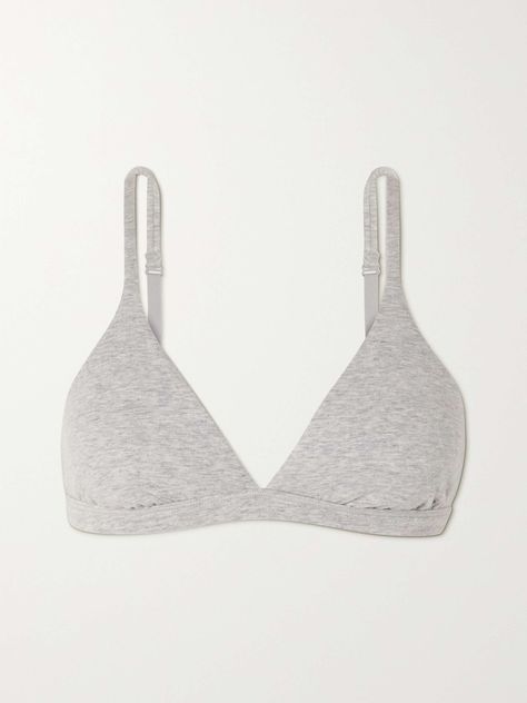 Shop SKIMS Cotton-Blend Jersey Triangle Bralette - Light Heather Grey, Explore the latest SKIMS women's collection today on NET A PORTER Skim Bras, Pin Clothes, Budget Money, Lounge Bra, Cotton Bras, Triangle Bralette, Pink Outfits, Fresh Start, Grey Cotton