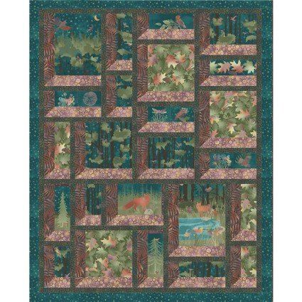 Enchanted Forest Windows Quilt - Kit Nature, Fox Quilt, Asian Quilts, Woodland Quilt, Forest Quilt, Christmas Table Toppers, Horse Quilt, Woodland Fabric, Christmas Horses