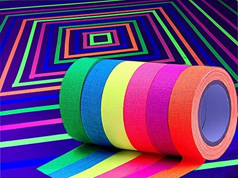 Black Light Neon Party, Diy Blacklight Decor, Neon Tape Ideas, Black Light Dance, Glow In The Dark Room, Dark Hallway Ideas, Glow Dance, Glow Party Decorations, Glow Tape