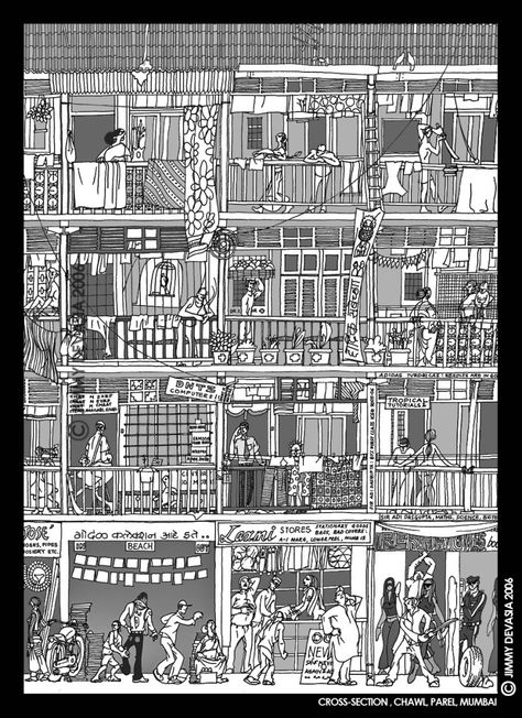 Jimmy Devasia Chawl 01 Mumbai Illustration, Mumbai Map, City Quotes, Abstract Pencil Drawings, Camera Drawing, Indian Illustration, Hand Drawn Map, Travel Sketches, Illustration Art Drawing