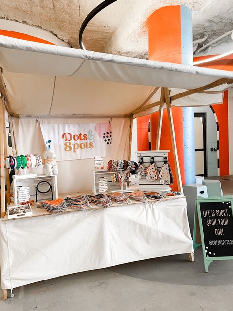 Pop up setup #market #dogs #bandanas #setup #booth Pet Booth Ideas Craft Fairs, Dog Treat Market Stall, Dog Bandana Vendor Booth, Dog Treat Market Display, Bandana Display Craft Show, Dog Booth Display Ideas, Dog Vendor Booth Ideas, Flee Market Booth Ideas, Booth Setup Ideas Vendor Events