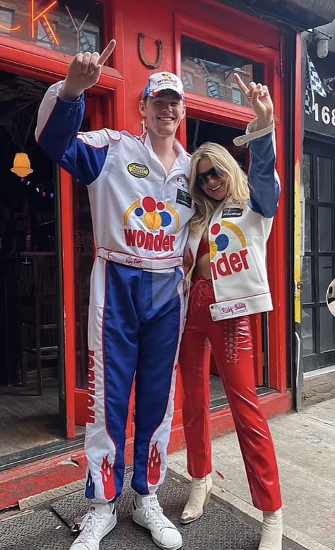 Taladega Nights Wife Costume, Couple Halloween Costumes Talladega Nights, Race Car Halloween Costume Couple, College Couples Costumes Halloween, F1 Halloween Costume Couple, True Romance Couples Costume, Couples Halloween Costume Iconic, Blond Couple Halloween Costumes, Top Costumes 2023