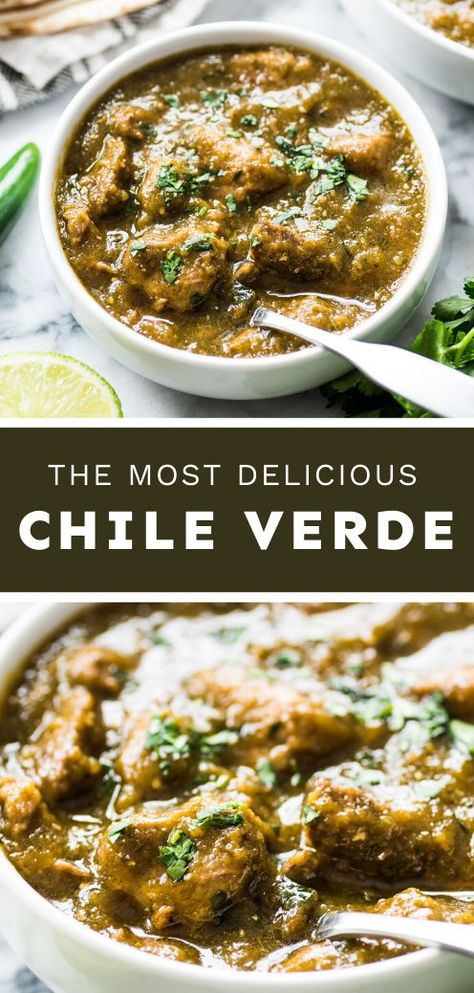 Authentic Mexican Sides, Tomatillo Pork Chili Verde, Chili Verde Pork Authentic Crockpot, Essen, Mexican Stewed Pork, Quick Authentic Mexican Dinner Ideas, Cast Iron Green Chili Enchiladas, Green Chilli Recipes Mexican, Mexico Recipes Authentic