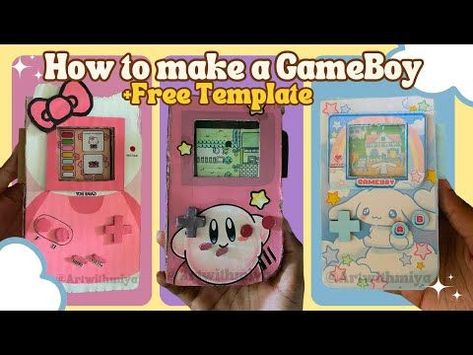 ⭐️How to make a Cardboard game console w/ Battery Compartment |+Free Template|⭐️ #cardboardcraft - YouTube Cardboard Tamagotchi Template, Tomogatchi Template, Gameboy Template, Paper Aesthetic Template, Cardboard Cutouts Diy, Flip Phone Template, Hello Kitty Games, Diy Favor Boxes, Gift Box Diy