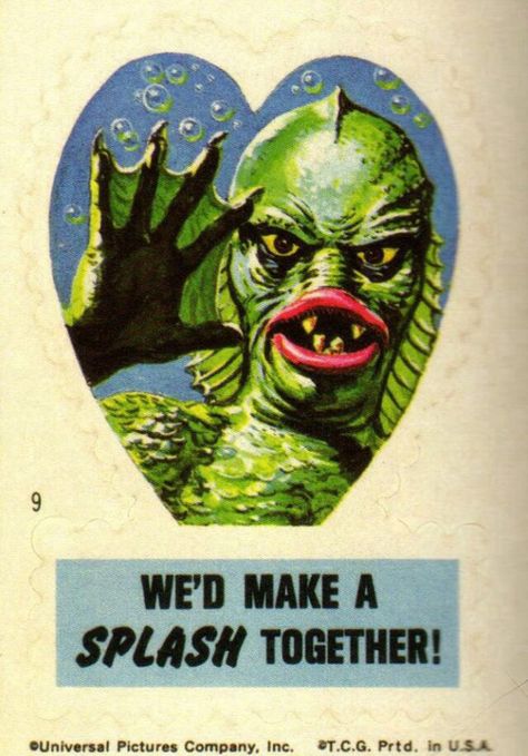 Creature from the black lagoon valentine Monster Valentines, The Black Lagoon, Catty Noir, Valentine Stickers, Vintage Valentine Cards, Universal Monsters, Black Lagoon, Classic Monsters, My Funny Valentine