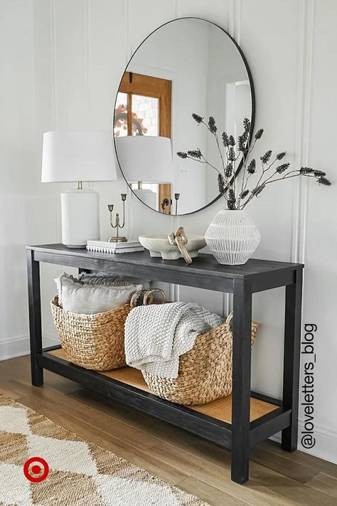 Create a welcoming entryway for the new year. Set up a small accent table with lamps, baskets & a mirror to complete your hallway. Style tip: Mix & match ceramics and metallics for a luxe vibe. Insta Link, Welcoming Entryway, Entryway Table Decor, Home Entrance Decor, Apartment Decor Inspiration, Decor Home Living Room, Ideas Living Room, Living Room Inspo, Design Living Room