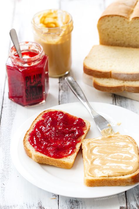 Ultimate From-Scratch Peanut Butter & Jelly Sandwiches - A classic favorite, made entirely from scratch with homemade bread, jam, and peanut butter. Homemade Crunchwrap, Peanut Butter Jelly Sandwich, Bread Jam, Peanut Butter And Jelly Sandwich, Jelly Sandwich, Crunch Wrap Supreme, Homemade Strawberry Jam, Homemade Crunchwrap Supreme, Peanut Butter And Jelly