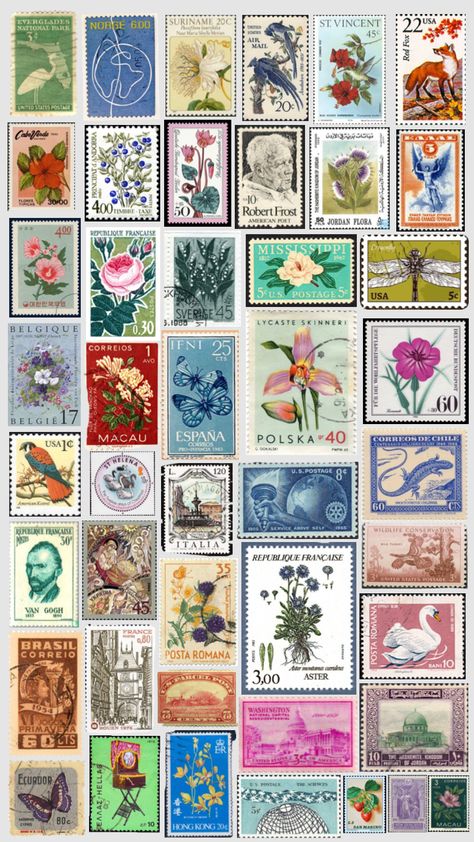 #wallpaper #stamps #postcards #vintage Vintage Postage Stamps Aesthetic, Aesthetic Stamps Printable, Stamp Stickers Printable, Postcard Aesthetic Printable, Vintage Stamps Printable, Post Cards Aesthetic, Stickers For Sketchbook, Vintage Postcard Design, Vintage Postcard Aesthetic