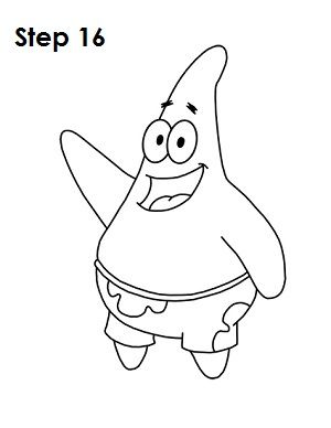 Draw Patrick Star Step 16 Cute Drawings Simple Spongebob, Drawing Ideas Patrick, How To Draw Patrick Star Step By Step, Simple Cartoons To Draw, How To Draw Patrick Star, Patrick Spongebob Drawing, Sponge Bob Drawing Easy, Patryk Spongebob, Draw Patrick Star