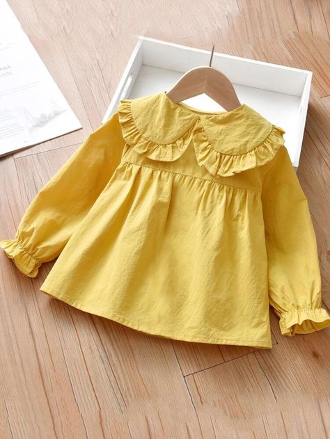 Toddler Girls Peter Pan Collar Flounce Sleeve Blouse | SHEIN USA Shirts For Baby Girls, Baby Girl Shirts Designs, Kids Tops Girls Shirts, Girls Shirts Design, Shirt For Girls Fashion, New Frock Design, Baby Cotton Dress, Shirt Design For Girls