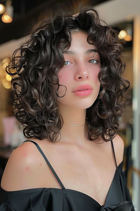 Best Layered Curly Haircuts of 2024 Bangs Haircut For Curly Hair, Curly Haircuts Inspiration, Layers On Curly Hair Short, Curly Shag Haircut Shoulder Length, Short Butterfly Haircut Curly, Oval Curly Haircuts, Layered Curly Haircuts Short, Curly Layered Lob, Curly Choppy Bob