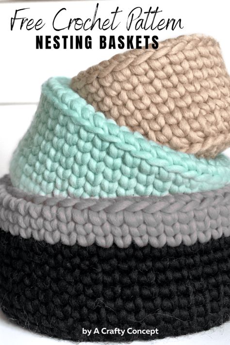 Amigurumi Patterns, Tela, Easy Crochet Basket Pattern, Crochet Basket Tutorial, Chunky Yarn Crochet, Crochet Storage Baskets, Crochet Bowl, Crochet Basket Pattern Free, Nesting Baskets