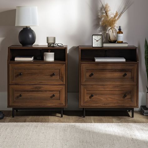 Middlebrook Modern 2-Drawer USB Nightstand, Set of 2 - Bed Bath & Beyond - 34130276 Dresser Nightstand Ideas, Dark Wood Bedroom Furniture, Dark Wood Bedroom, Dark Wood Bed, Brown Nightstands, Bedside Essentials, Nightstand Set, Black Nightstand, Dark Wood Furniture