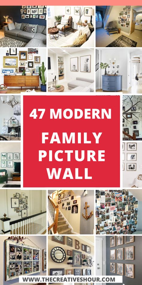 There is a certain magic that comes with family photographs, as they preserve cherished memories and tell the story of your loved ones. What better way to showcase these treasures than through a thoughtfully designed family picture wall? Whether you're looking to create a cozy display in your living room, add a personal touch to your hallway, or even create an engaging learning environment in a classroom, we've gathered a collection of inspiring ideas that cater to every space and style. Family Photo Wall Layout Ideas, Living Room Photo Display Ideas, Modern Ways To Display Family Photos, Family Photo In Living Room Ideas, Family Photo Decor Living Rooms, Family Photos Gallery Wall Ideas, Family Art Gallery Wall, Collage Picture Wall Ideas, Best Way To Display Photos
