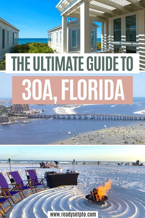 The Ultimate Guide to 30A, Florida. The area of 30A in the panhandle of Florida has some of the most beautiful beaches in America! There are so many other fun things to do in 30A as well, making it the perfect spot for a Florida beach vacation. Check out my guide to plan your trip! Travel Florida | Florida Beach Vacations 30a Vacation Guide, 30 A Florida Things To Do, Florida Beach Vacation, Usa Vacations, Florida 30a, America Florida, Beaches In Florida, Vacation Images, Southern Usa