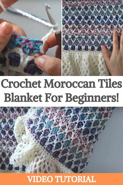 The Moroccan Tile Blanket is warm, cozy, a fast stitch pattern to crochet, and very colorful! One of the best parts of this blanket is that this kind of stitch makes it completely reversible, so you can use it on both sides. The author also added a cute border to give an extra of cuteness with a romantic wise to the blanket. The complete blanket turns out a square that measures around one meter on each side, including the border. If you want to make this exact size shown on the video you'll... Amigurumi Patterns, Free Persian Tile Crochet Pattern, Crochet Tile Blanket, Moroccan Tile Crochet Blanket, Crochet Reversible Blanket, Moroccan Crochet Blanket, Reversible Crochet Blanket Pattern, Crochet Moroccan Tile Afghans, Moroccan Tile Crochet Patterns