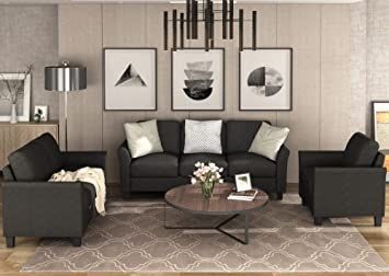 Harper & Bright Designs 3 Piece sectional Sofa, Linen Fabric Living Room Sofa Sets, Living Room Furniture Sets Include Armchair Loveseat Couch,Black Sofa Single Chair, Single Chair Sofa, Sofa Single, Black Living, 3 Piece Living Room Set, Sofa Black, Living Room Sofa Set, Furniture Sofa Set, Single Sofa Chair