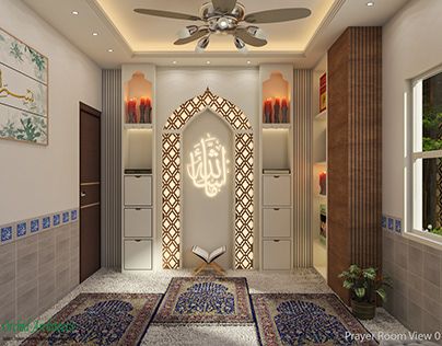 Bilik Solat Di Rumah, Small Prayer Room Ideas Muslim, Namaz Room Ideas, Islamic Prayer Room Ideas, Mini Surau, Prayer Room Ideas Muslim, Musholla Rumah, Namaz Room, Islamic Interior