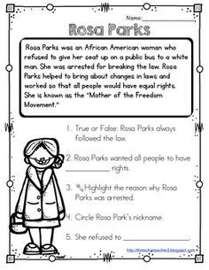 Rosa Parks Reading Passage Rosa Parks Worksheets, Rosa Parks Timeline, Rosa Parks Activities, Rosa Park, Learning How To Read, Third Grade Social Studies, Techie Teacher, Peoples Actions, History Worksheets