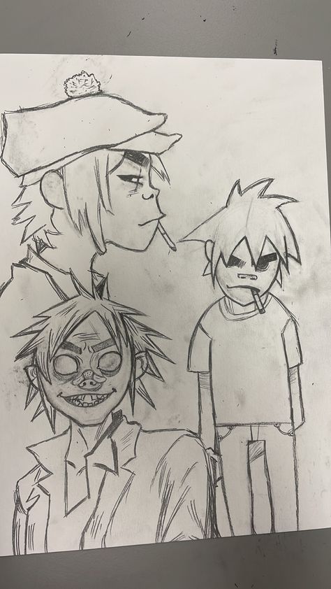 gorillaz sketch doodle drawing Swag Art Style Doodle, Drawing Outlines Sketch, Dibujos Grunge Aesthetic, Dibujos Grunge Dark, Gorillaz Sketch, Gorillaz Drawing, 2 D Gorillaz, Gorillaz Art Style, Band Drawings