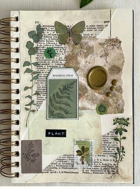 Vintage Journal Pages Ideas, Rustic Scrapbook Ideas, Scrapbook Journal Layouts, Creative Journaling Pages, Creative Journal Spreads, Notebook Cover Inspiration, Aesthetic Scrapbooking Ideas, Nature Scrapbook Ideas, Scrapbooking Vintage Ideas