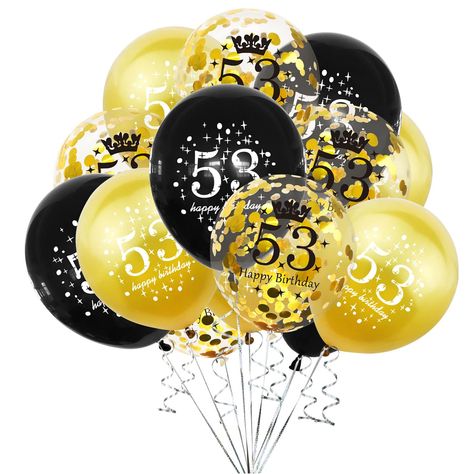 Balloons Black And Gold, Birthday Balloons Black, 75th Birthday Party Decorations, 55th Birthday Decorations, 75th Birthday Decorations, Happy 52 Birthday, 40th Birthday Balloons, Anniversary Theme, 52 Birthday