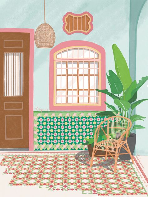 Retro Tile Pattern, Penang Illustration, Peranakan Pattern, Peranakan Art, Malaysia Art, Peranakan Tiles, Malay Traditional, Singapore Art, Tiles Pattern