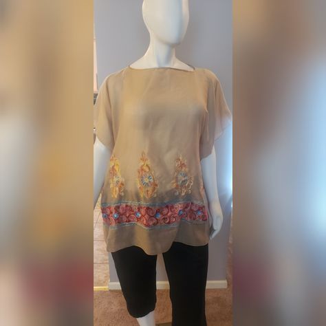 Taupe Tunic With Beautiful Embroidered Detail Throughout. Never Worn, With Tags. Worn With Slacks Or Jeans And You'll Look Great! Embroidered Tunic, Tunics, Color Red, Looks Great, Tags, Red, Women Shopping, Quick Saves, Color