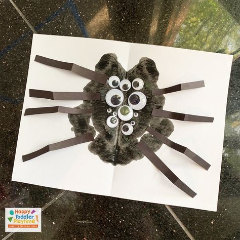 Easy Spider Craft - HAPPY TODDLER PLAYTIME Itsy Bitsy Spider Crafts Preschool, Preschool Spider Web Craft, Bat Crafts Preschool Art Projects, It’s Burst Spider Craft, Spider Infant Art, Easy Halloween Craft Preschool, Kindergarten Spider Craft, The Busy Spider Activities, Spider Process Art Preschool