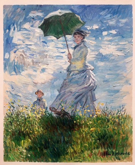 Lady With A Parasol Monet, Oil Painting Claude Monet, Impressionism Art Portrait, Monet Painting Ideas, Post Impressionism Art Paintings, Master Piece Art Paintings, Impressionism Tattoo, Woman With Umbrella Painting, Famous Paintings Of Women