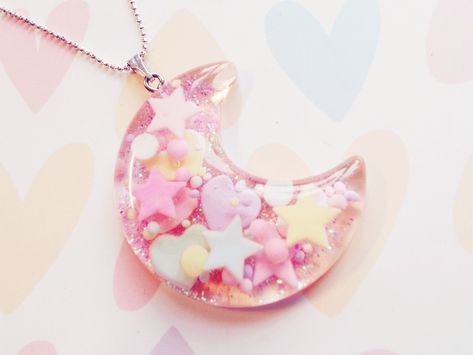 "Yours is the light by which my spirit's born: you are my sun, my moon, and all my stars." Melanie Martinez Style, Pastel Moon, Kawaii Necklace, Kawaii Jewelry, Pastel Fashion, Magical Jewelry, Kawaii Accessories, Resin Charms, Clay Charms