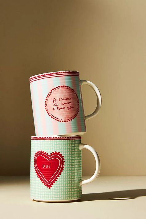 Anthropologie Mugs, Valentine Mug, Color Me Mine, Love Mug, Pottery Painting Designs, Painted Mugs, Valentines Mugs, Pastel Palette, Cute Coffee Mugs