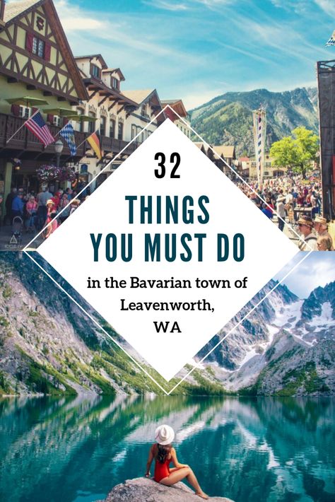 Here are 32 of the best things to do in Leavenworth, Washington. Whether you're visiting Leavenworth at Christmas or in the summer, this list covers all seasons! If you're looking for day trips from Seattle or things to do in the Pacific Northwest, be sure to stop by Leavenworth! It's a charming Bavarian town two hours east of Seattle. With beautiful nature, fun Bavarian architecture, and stunning wineries, restaurants, and hotels, this is a unique town that's worth the visit! #leavenworthwa What To Do In Leavenworth Wa, Leavenworth Washington Summer, Bavarian Architecture, Day Trips From Seattle, Washington Road Trip, Pnw Travel, Washington Trip, Washington Vacation, Leavenworth Washington