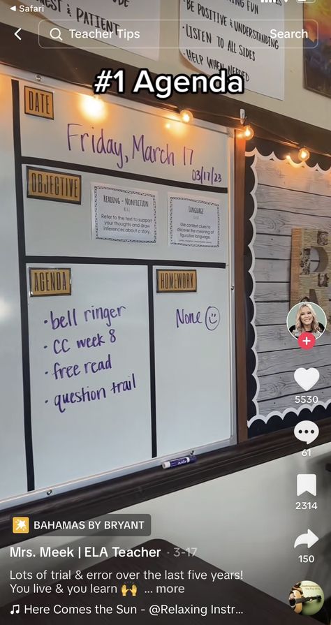 Classroom Board Ideas Middle School, Grade 9 Classroom Decor, Instagram Classroom Board, Men Classroom Ideas, Middle School Objective Board, Ipad Organization Classroom, Men Teacher Classroom Decor, Cool Classroom Decor Middle School, Middle School Desk Organization