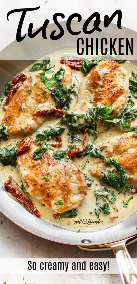 Recipes Using Breakfast Sausage, Creamy Tuscan Chicken Recipe, Creamy Tuscan Chicken, Easy Chicken Dinner Recipes, Tuscan Chicken, Easy Chicken Dinners, Healthy Dinner Recipes Chicken, Sun Dried Tomatoes, Health Dinner Recipes