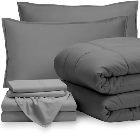 Bare Home 7-Piece Bed-In-A-Bag - Queen (Comforter Set: Gray, Sheet Set: Light Gray) - Walmart.com - Walmart.com Dreamy Night, Dorm Bedding Sets, Queen Size Comforter Sets, Full Comforter Sets, White Sheet Set, Grey Comforter Sets, Down Alternative Comforter, Queen Size Comforter, Grey Sheets