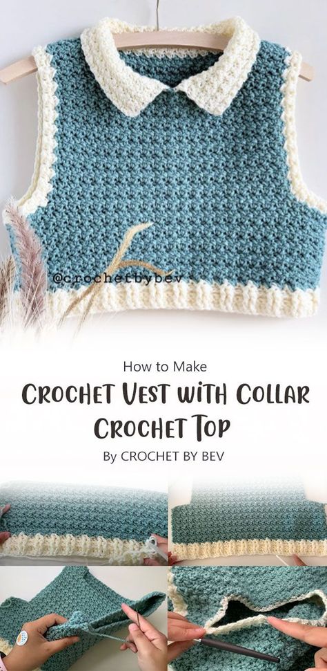 Diy Crochet Vest, Top Tejidos A Crochet, Crochet Vest Outfit, Crochet Vest Pattern Free, Diy Crochet Sweater, Crochet Collar Pattern, Crochet Blouse Pattern, Crochet Sweater Vest, Crochet Baby Cardigan