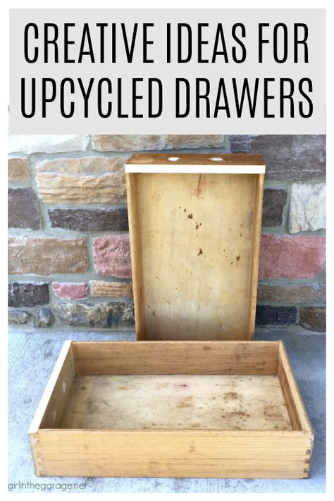 Upcycled Shelves Repurposed, What To Make Out Of Old Dresser Drawers, Diy Drawer Shelf Ideas, Repurposing Drawers Diy Ideas, Drawer Projects Repurposed, Drawer Crafts Ideas, Diy Drawer Repurpose, Drawer Bookshelf Diy, Small Drawer Ideas