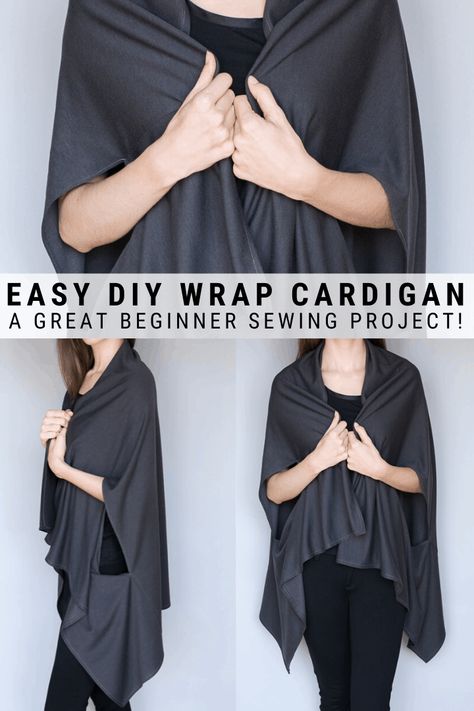 Learn how to make a diy wrap cardigan, the perfect beginner sewing project! #sewing Couture, Cardigan Diy Sewing, Fabric Shawl Patterns Sewing, Shawl Patterns Sewing, Wrap Pattern Sewing, Wrap Sewing Pattern, How To Make Wraps, Diy Shawl, Sew Tips