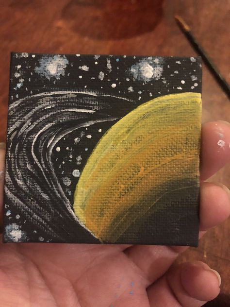 Mini Saturn canvas Saturn Painting Easy, Saturn Painting, Saturn Drawing, Saturn Art, Space Art Projects, Black Background Painting, Acrylic Pens, Planet Drawing, Mini Painting