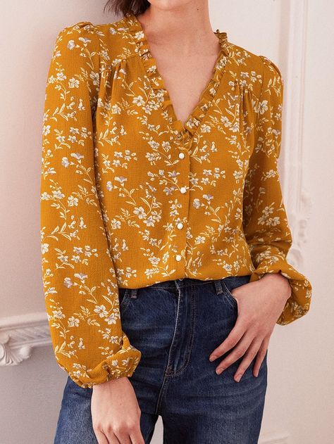 Yellow T Shirt Women, Couture, Floral Print Top Designs, Floral Print Shirt Outfit Women, New Fancy Top Design, Floral Tops For Women Casual, Fancy Tops For Women Style, Floral Print Tops For Women, Latest Crop Top Designs For Lehenga