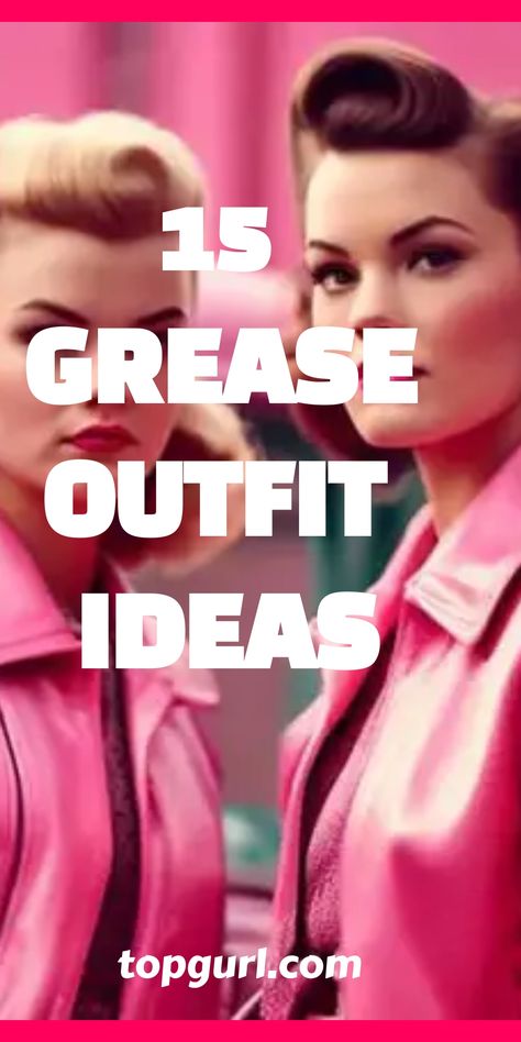 Level up your ‘Grease’ outfit game with fresh twists on classic looks that promise to make you the star of any themed gathering. Pink Ladies Grease Costume Diy, Grease Diy Costume Ideas, 1950 Costume Ideas Woman, Grease 50's Outfits, Grease Fashion Outfits, Grease Dress Up Ideas, Grease Party Outfits, Grease Style Outfits, Grease Group Halloween Costumes