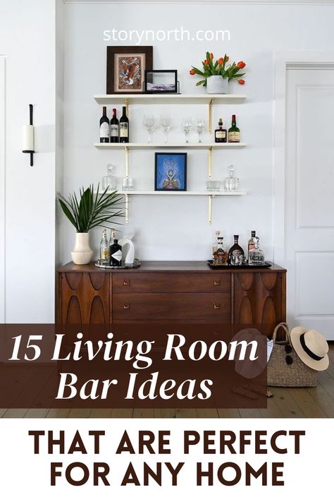 Bar Ideas For Living Room Small Spaces, Bar Cabinet In Dining Room Ideas, Drink Bar Ideas Home Dining Rooms, Dining Room And Bar Ideas, Corner Bar In Living Room, Home Bar In Living Room, Drink Area In Living Room, Living Room Bar Ideas Apartments, Wine Bar In Living Room Ideas