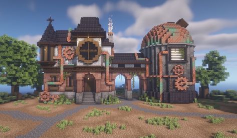 my friends and I reset our survival realm recently, so here’s the draft for my new house! Minecraft Observatory Telescope, Minecraft Blimp, Chalet Minecraft, Ville Steampunk, Château Minecraft, Villa Minecraft, Steampunk World, Minecraft Create, Minecraft Welten