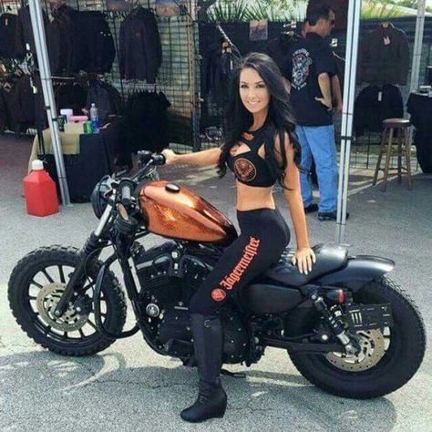 Motorcycles, bikers and more Sportster Motorcycle, Chicks On Bikes, Harley Sportster, Motorbike Girl, Biker Chic, Lady Riders, Hot Bikes, Harley Davidson Sportster, Biker Chick