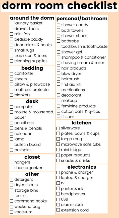 The UniKeep College Preparation Kit has this handy dorm room packing list along with other college checklists to help you prepare for college. FAFSA checklists, college app checklists, budgeting worksheets and more are included in the binder, along with extra accessories for storing important college documents. Pre College Checklist, College Planning Checklist, Room Checklist Bedrooms, Preparing For College Checklist, How To Prepare For University, Graduation Preparation List, College Dorm Necessities Freshman Year, Organized Binder For School, Room Needs List