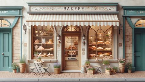 Bakery Shop Front Design Ideas Bakery Front Store, Vintage Bakery Exterior, Aesthetic Store Fronts, Corner Shop Design Store Fronts, Bakery Design Interior Cake Shop, Victorian Sweet Shop, Modern Bakery Exterior, Cozy Bakery Exterior, Cute Shop Exterior