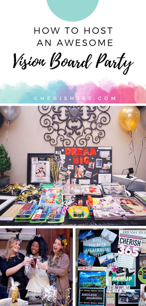 How To Make An Inspiration Board, Host A Vision Board Party, Goal Party Ideas, Host Vision Board Party, Mood Board Party Ideas, Hosting Vision Board Party, Ladies Vision Board Party, Affirmation Party Ideas, Hosting A Vision Board Party