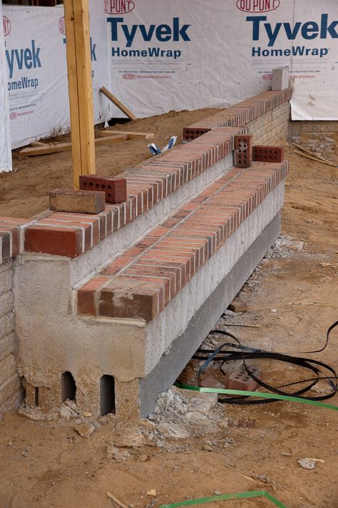 How to build a brick step How To Build Porch Steps, Front Porch Stairs, Brick Porch, Porch Stairs, Front Door Steps, Front Porch Steps, Front Stairs, Brick Projects, Brick Steps